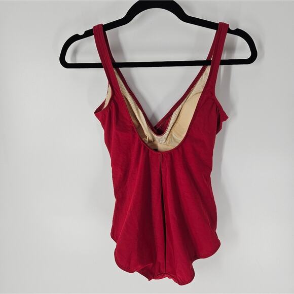 Miraclesuit Red Gathered V Neck One Piece Swimsuit 10 - Picture 6 of 12
